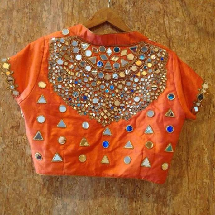 High neck blouse with stone and mirror work