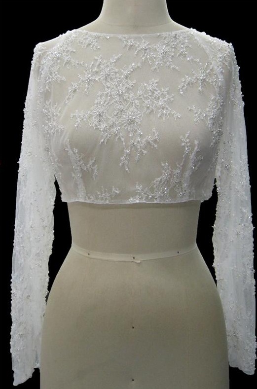 Long Sleeves White Formal Lace Shrug