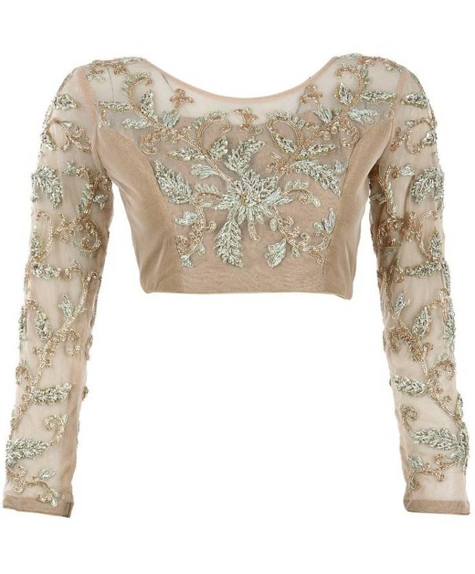 Transparent full sleeve blouse design with allover work