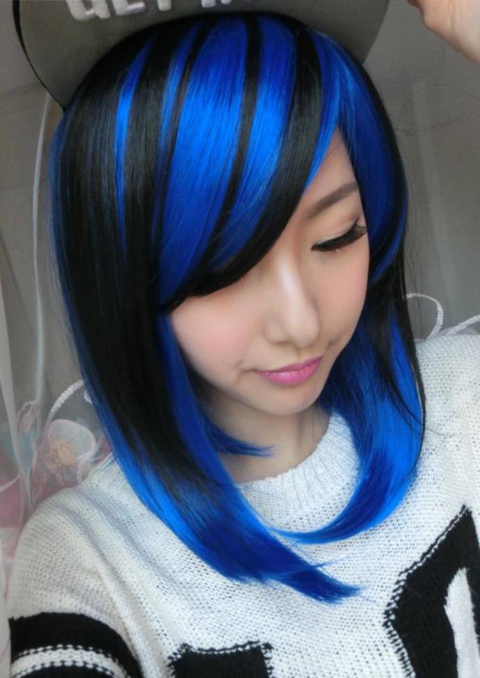 Fashion-Two-Tone-Black-Blue-Hair-Color-Cosplay-Wig-Short-Straight-Fluffy-Hair-Wigs-For-Women