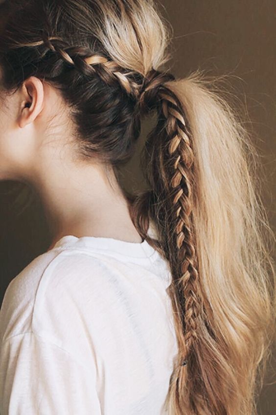 Side braid hairstyle with horse tail