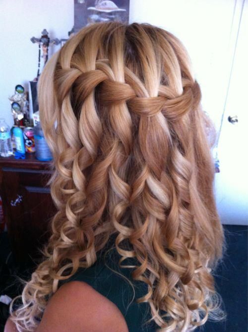 Waterfall braid with curls for college fest