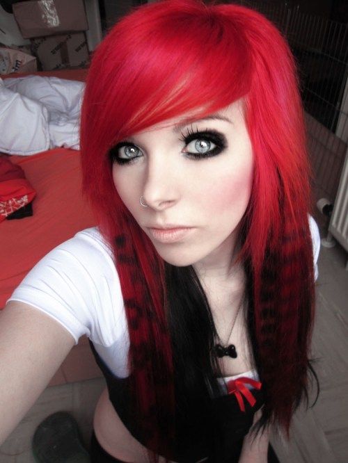 Emo with bright red