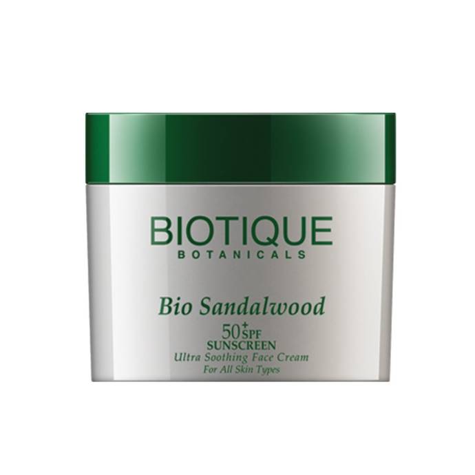 Biotique Bio Sandalwood Face & Body Sun Cream Spf 50 Uva Uvb Sunscreen For All Skin Types In The Sun Very Water Resistant, 50gm
