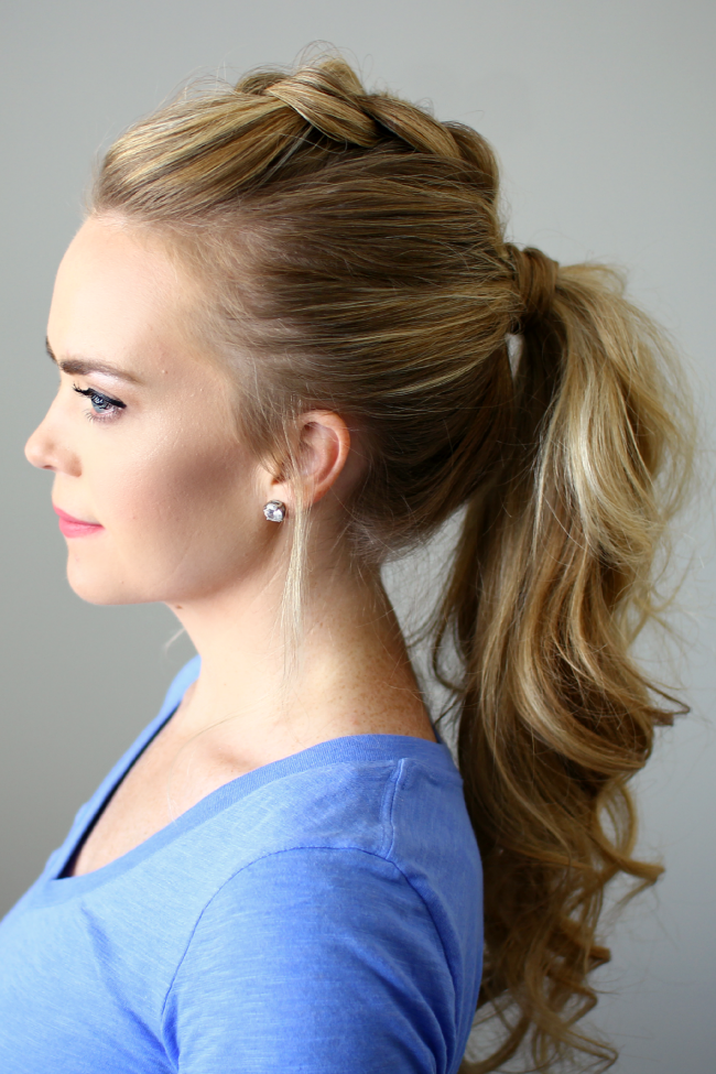 Crown braided high ponytail for long hairs