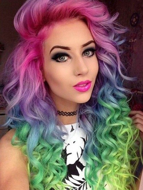 Curly hair with rainbow colors
