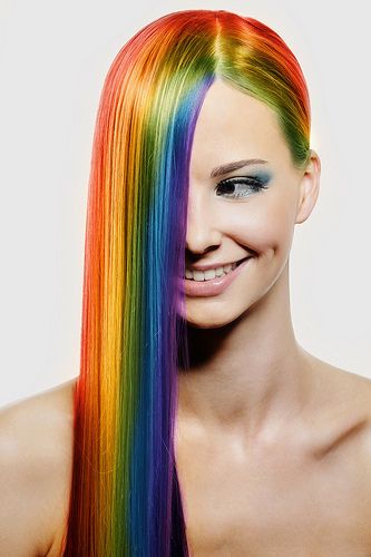 Straight hair with rainbow streaks