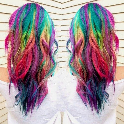 Wavy hair with rainbow colors