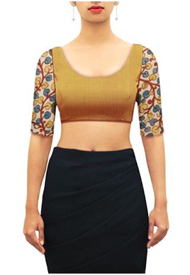 Double material kalamkari blouse design