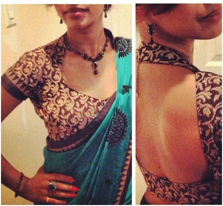 Halter neck printed blouse for designer sarees