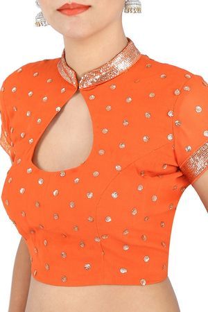 Tangerine with sequins high neck blouse design