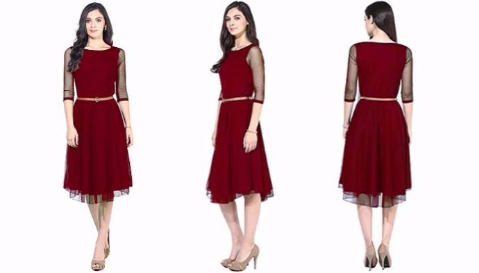 Designer maroon dress for women