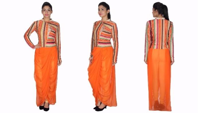 Orange color dhoti style kurta for women