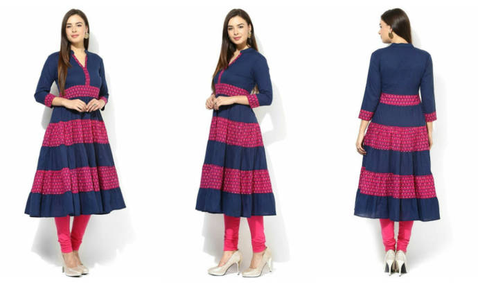 womens-blue-stitched-cotton-anarkali-kurti