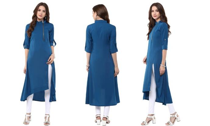 Women's dark blue casual solid kurti