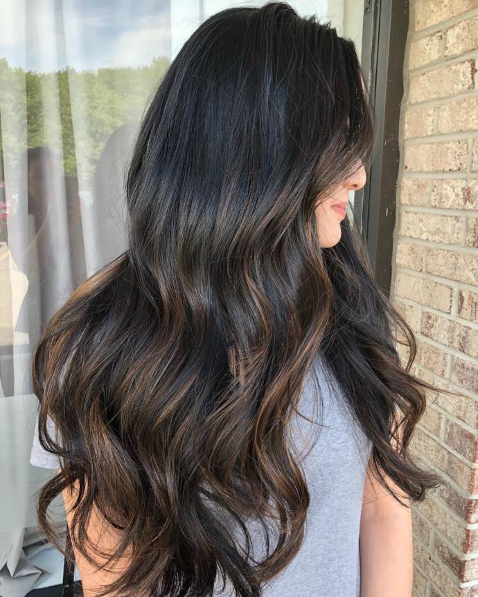 Black hair with copper highlights