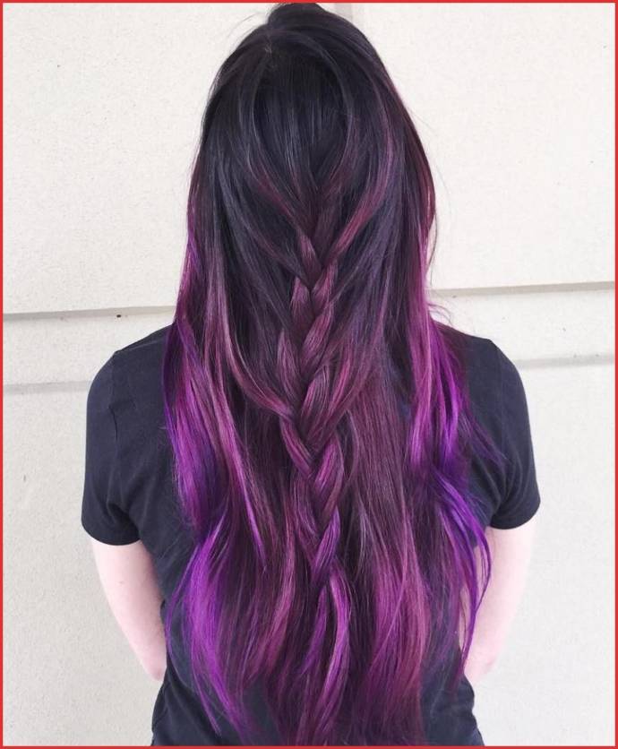 Black long hair hairstyle with purple and lavender shade