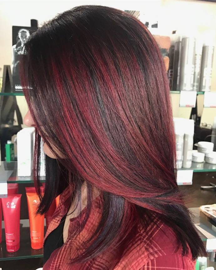 Short hair with red highlights