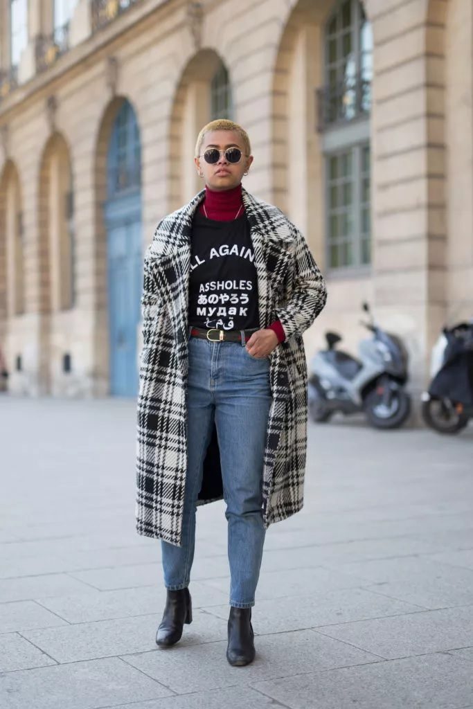 Jeans with the plaid coat