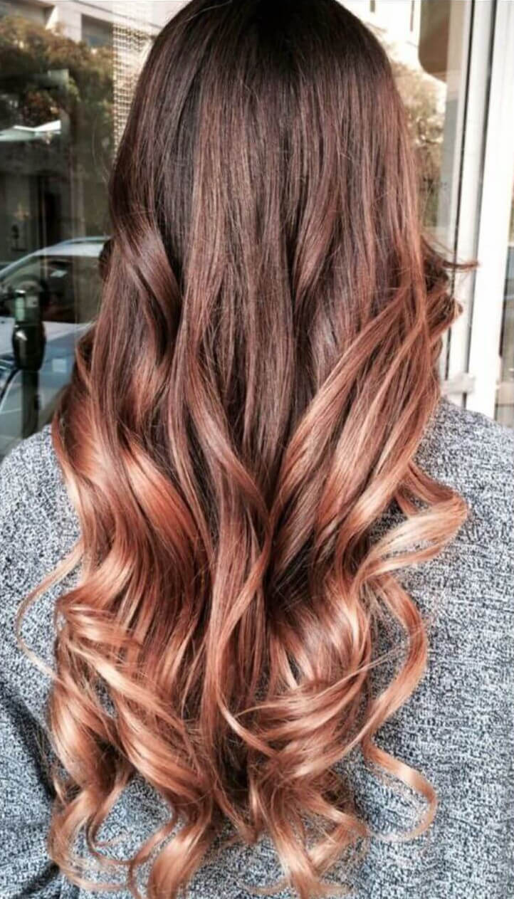 Long Brown hair with copper color highlights