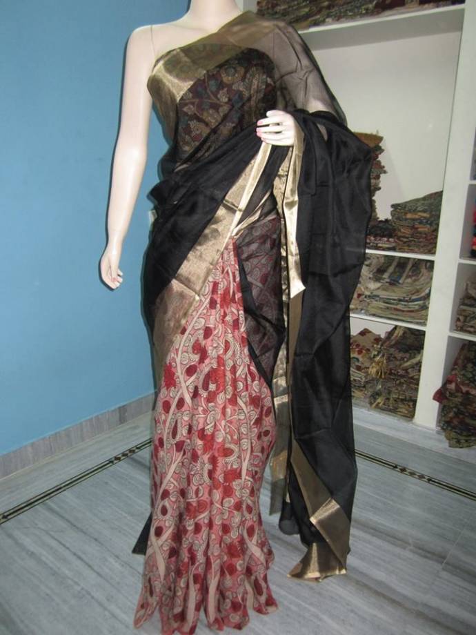 Lower-half kalamkari saree design