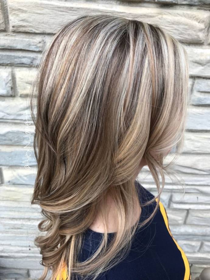Natural brown hair with off white highlight
