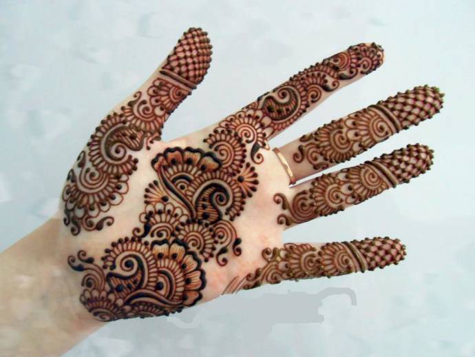 Intricate disjoint floral and paisley henna design