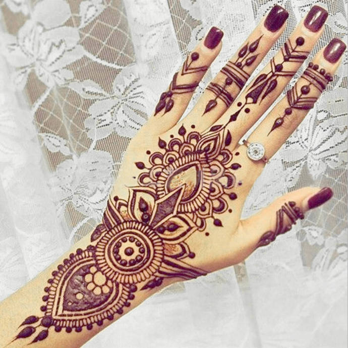 stylish back hand henna design for girls