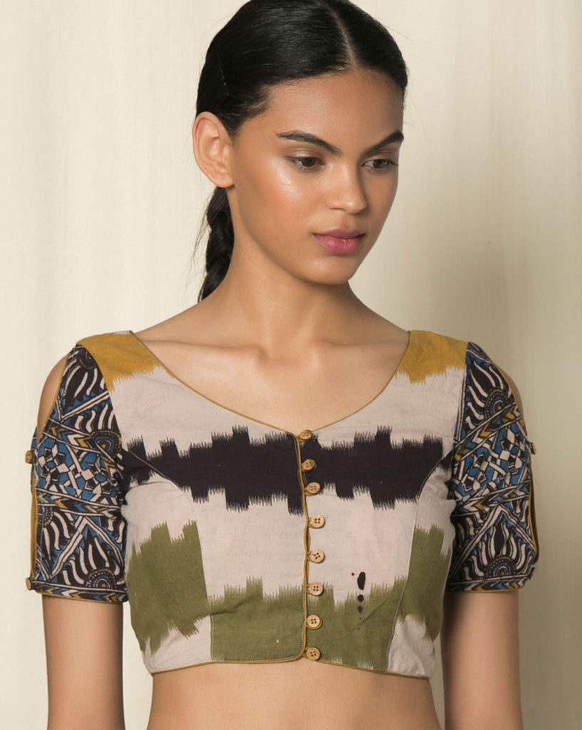 Earthy multicolor ikkat kalamkari blouse