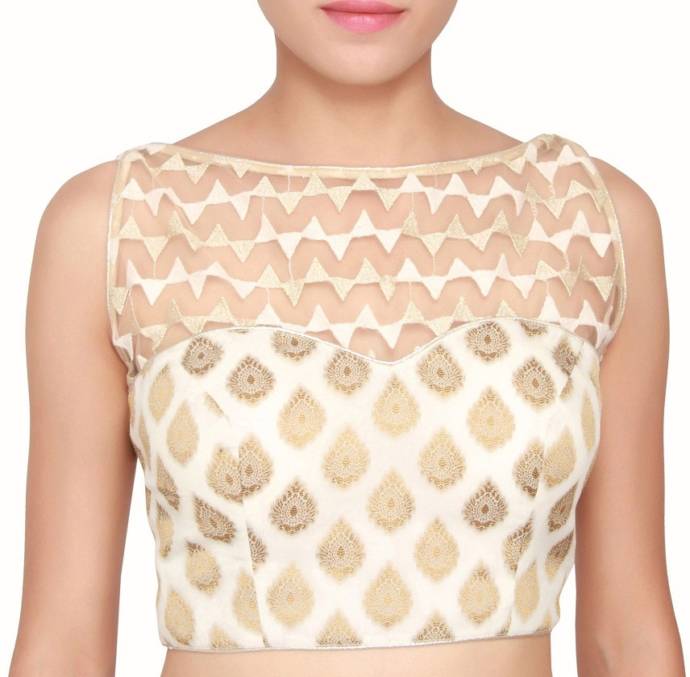 Cream and gold luxe boat neck blouse