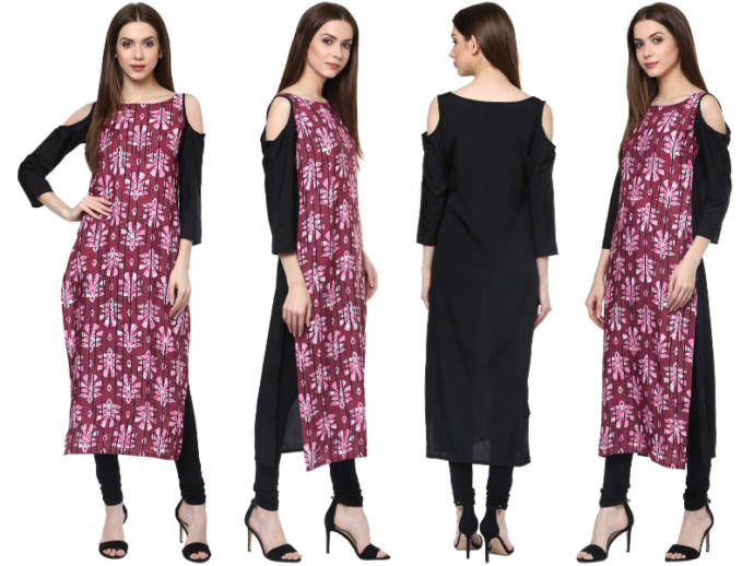 Abstract print kurti with cold shoulder detailing