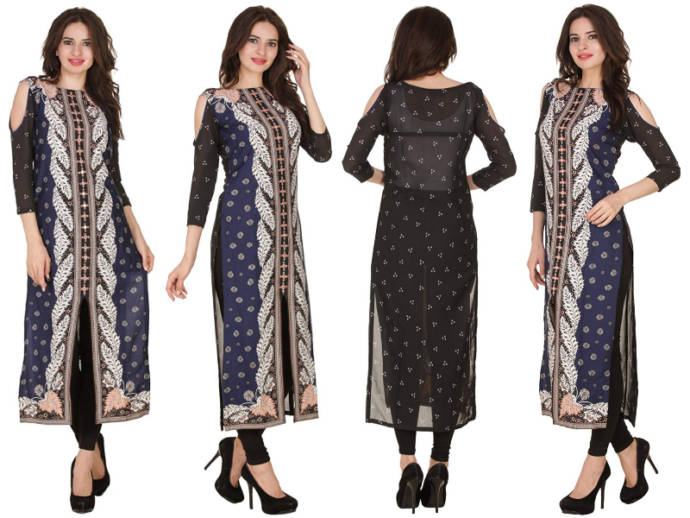 Navy blue kurti with floral design