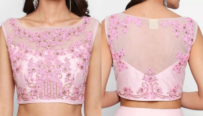 Sleeveless baby pink blouse design