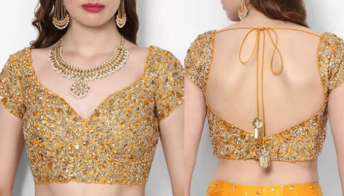 Yellow designer blouse for party