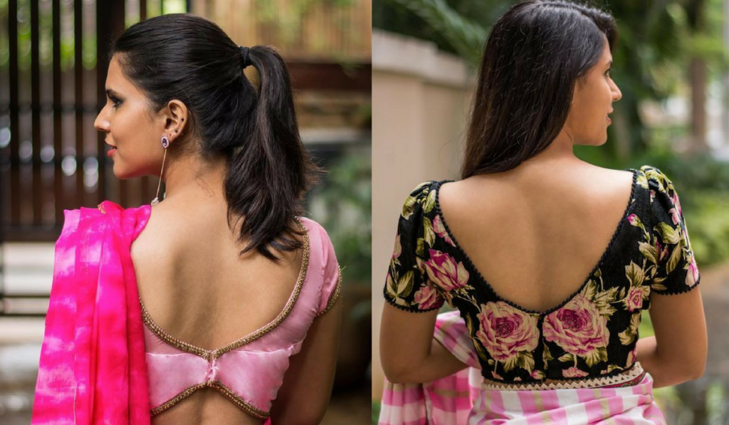 Beautiful pink and floral print v neckline blouse