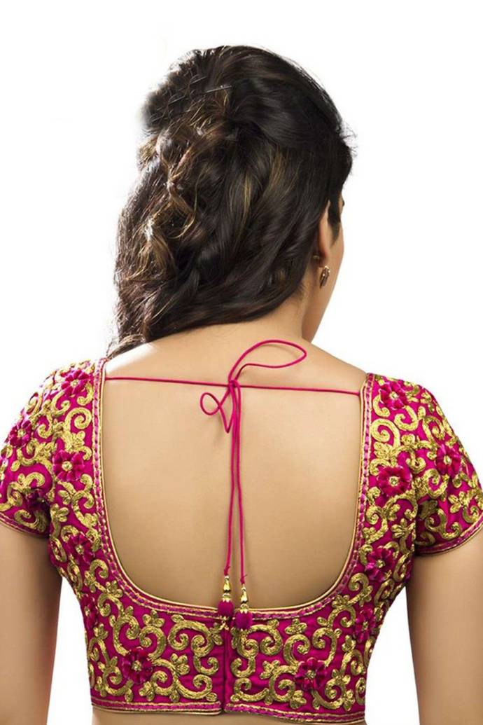 Half sleeve embroidered blouse with round back