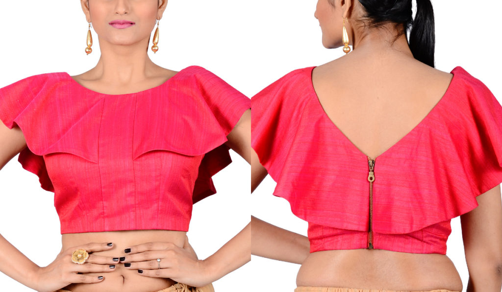 Round frilled tangy back zip blouse
