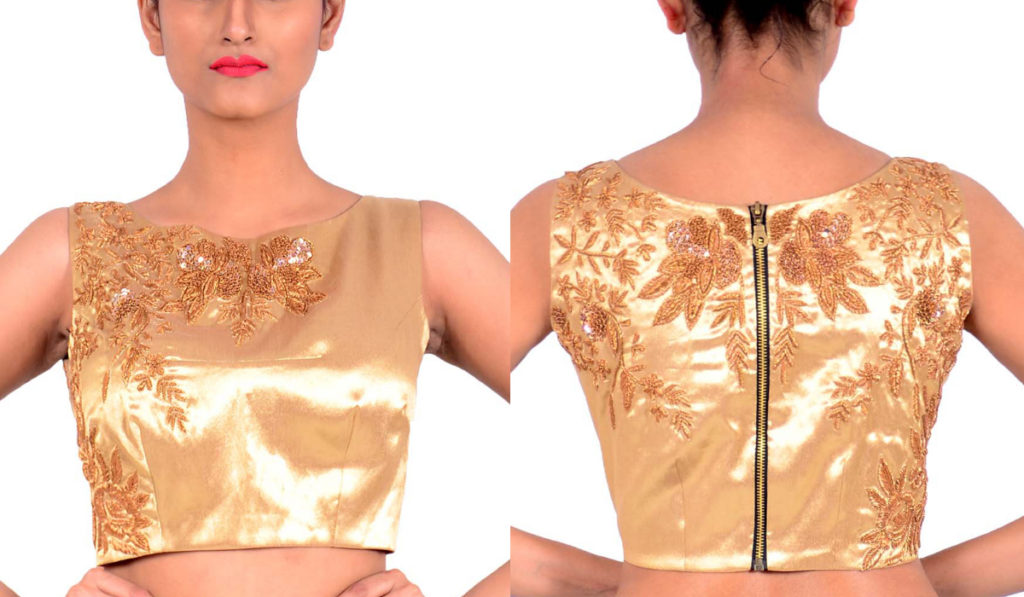 Shiny golden color back zip blouse