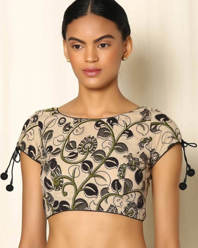 Girl-next-door black floral kalamkari blouse