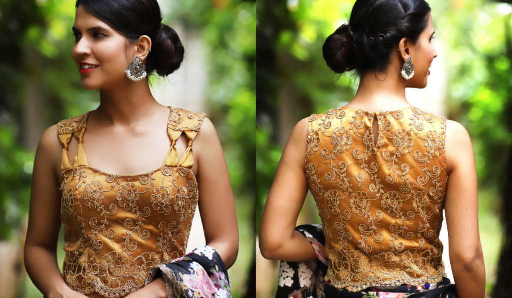 Heavy embroidery, sweetheart neck blouse