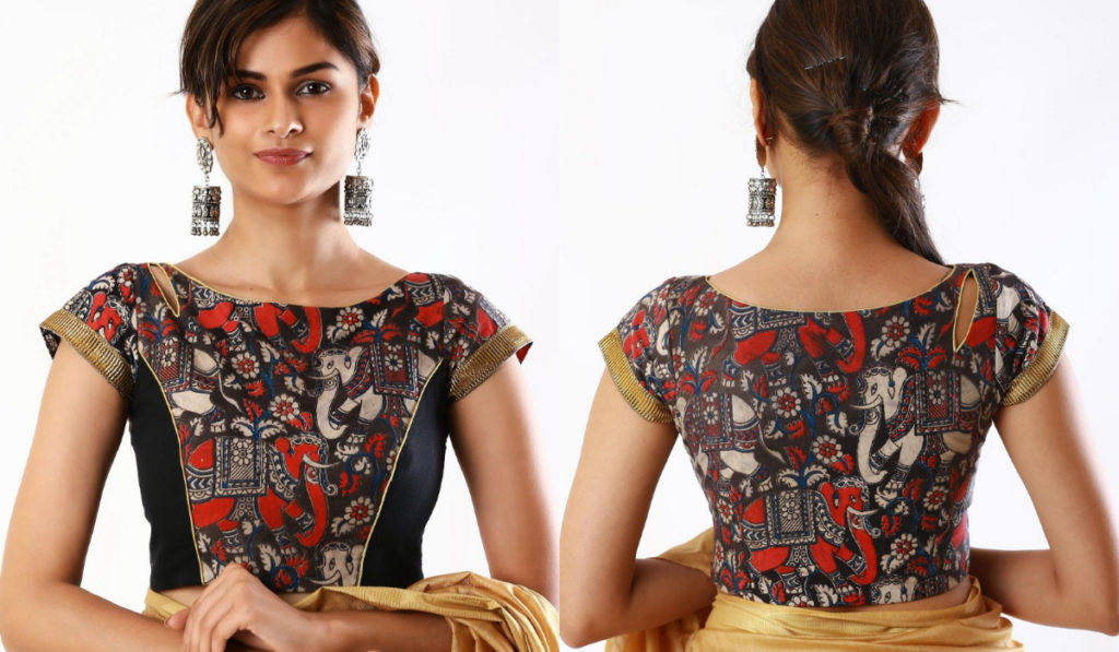Kalamkari blouse with golden border