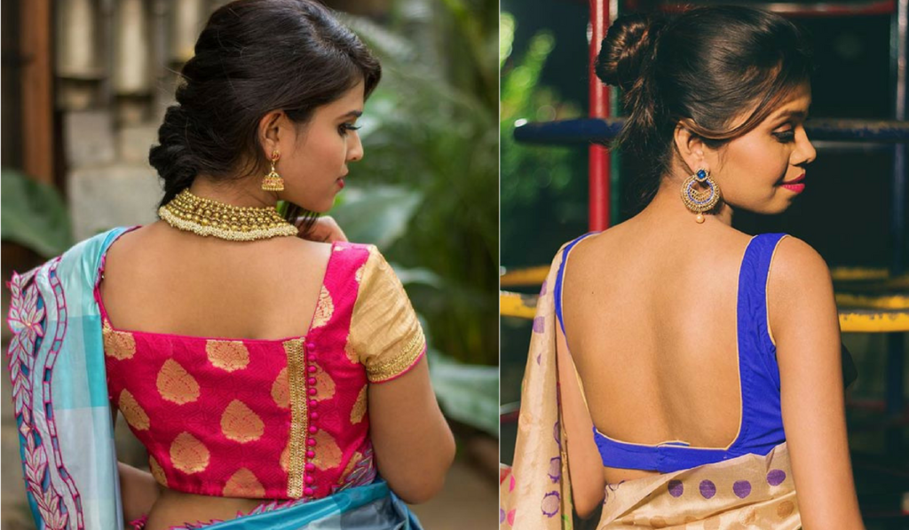 Square neck blouse with pattu sari