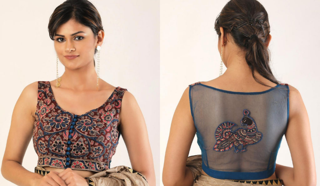Transparent back, kalamkari blouse