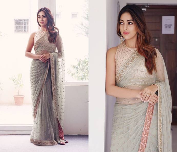 Anu emmanuel in High Neck One-Sided Design Saree Blouse