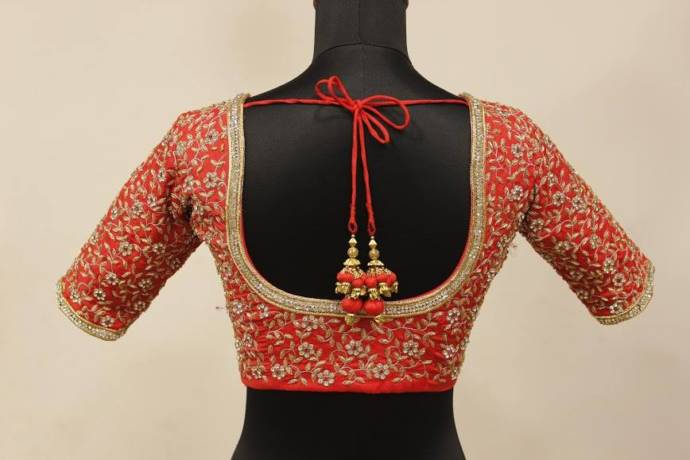 Blouse with detailed flower maggam work