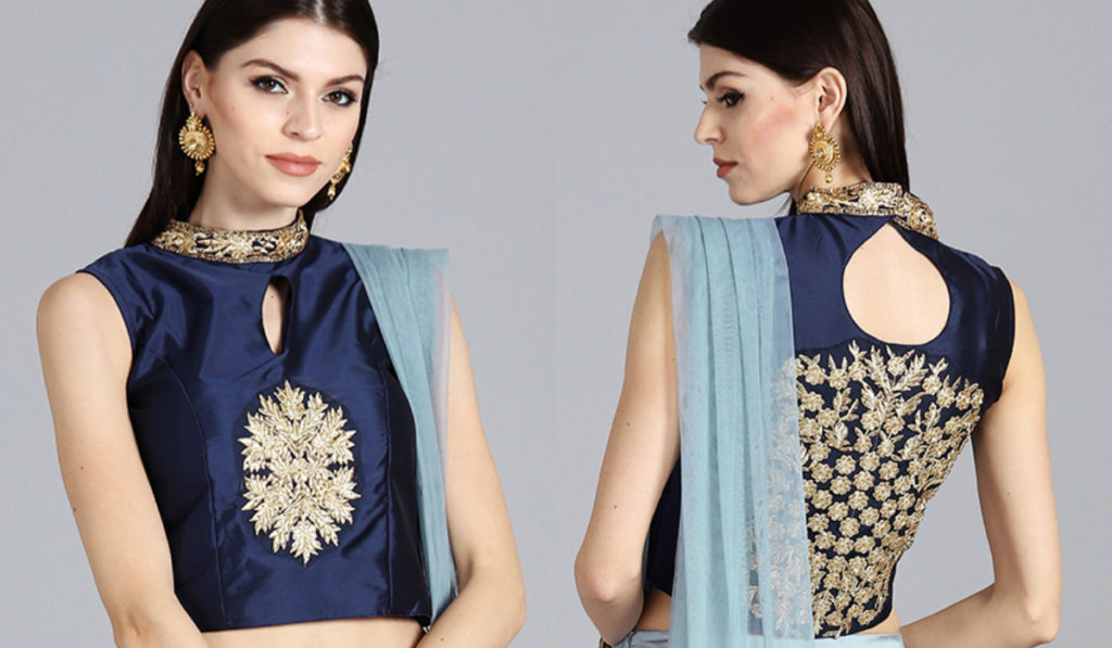 High Neck Blouse with Heavy Back Work Design