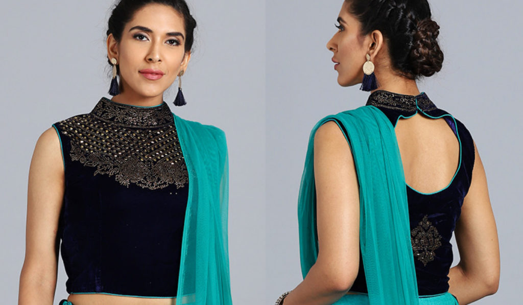 High Neck Blouse with Jewel Work Embroidery
