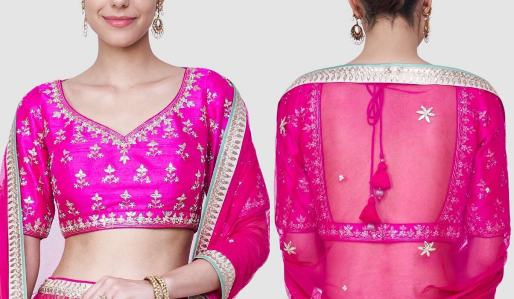 Pink Half Sleeve Blouse with Straight Back Design