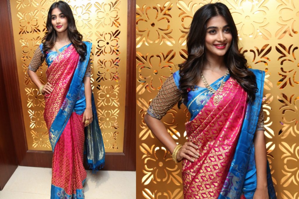 Pooja Hegde in Semi-Lace Blouse