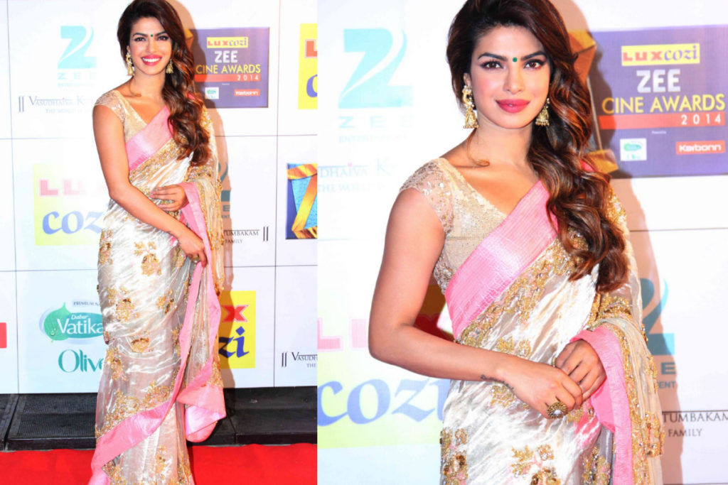 Priyanka Chopra in The Golden Shimmery with net Sleeve Blouse